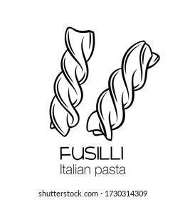 Fusilli pasta outline icon. Italian cuisine drawn badge. Retro style vector illustration.