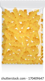 Fusilli Pasta Pack Vector Visual - Clear Plain Flow Wrap Plastic Or Cellophane Film / Packet / Packaging / Wrapper / Bag - Fully Adjustable And Scalable.