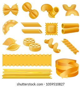 Fusilli pasta penne mockup set. Realistic illustration of 16 fusilli pasta penne mockups for web