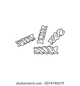 Fusilli pasta symbols or icons, hand drawn black line vector illustration isolated on white background. Fusilli pasta pieces in form of short spirals.