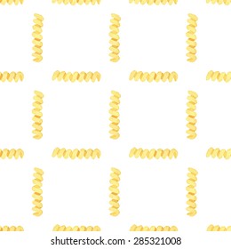 Fusilli. Seamless pattern with italian pasta. Real watercolor drawing. Vector illustration. Traced painting