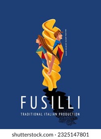 Fusilli Vintage-Illustration mit Mann und Frau für Pastagerichte