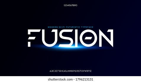 Fusión, un abdomen abstracto moderno minimalista geométrico futurista tipo de letra. diseño gráfico vectorial de tipografía de espacio digital