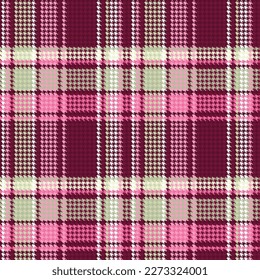 Fusion between tartan and houndstooth pattern, liver red maroon background color.