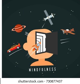 Fusion of human with artificial intelligence. Human head brain thinking space science concept illustration vector.
