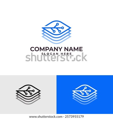 Fusion of nature and technology, stylized leaf with integrated circuit elements, representing innovation in sustainable farming, precision agriculture, and the digitalization of agricultural sector