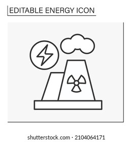  Fusion Reactor Line Icon. Electrical Power From Nuclear Fusion Power. Electricity Station Concept. Isolated Vector Illustration. Editable Stroke