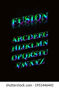 Fusion. Vintage Inline Condensed Alphabet. Colorful Old School Retro Typography. Vector Illustration.