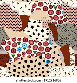 Fussy seamless pattern of round shapes with texture. The background is unusual modern hand drawn