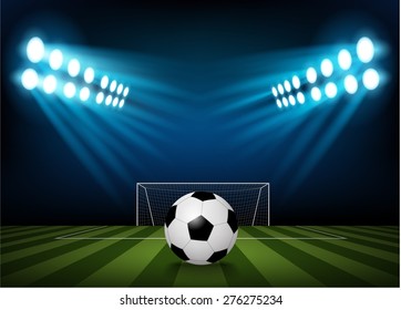 Futbal ball on the field of stadium with light. vector