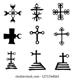 Futhark Norse island and Viking symbol set. Imaginary magic letters in hand drawing and writing symbols. Inspired by ancient Iceland and ethnic Norse Viking. Vector 