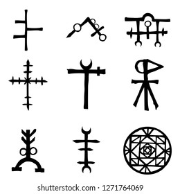 Futhark Norse island and Viking symbol set. Imaginary magic letters in hand drawing and writing symbols. Inspired by ancient Iceland and ethnic Norse Viking. Vector 