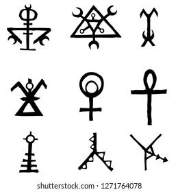 Futhark Norse island and Viking symbol set. Imaginary magic letters in hand drawing and writing symbols. Inspired by ancient Iceland and ethnic Norse Viking. Vector 