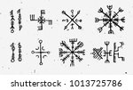 Futhark norse islandic and viking runes set. Magic hand draw symbols as scripted talismans. Vector set of ancient runes of Iceland. Galdrastafir, mystic signs of early North magic. Ethnic norse viking