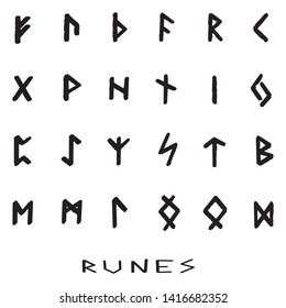 Futhark norse islandic and viking runes set. Magic hand draw symbols as scripted talismans. Vector set of ancient runes of Iceland. Galdrastafir, mystic signs of early North magic. Ethnic norse viking