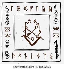 Futhark norse islandic and viking runes set. Magic hand draw symbols as scripted talismans. Vector set of ancient runes of Iceland. Galdrastafir, mystic signs of early North magic. Ethnic norse viking