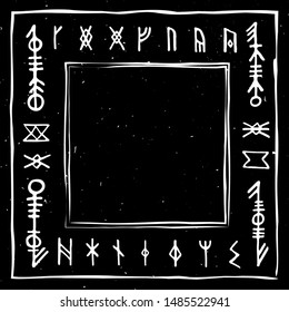 Futhark norse islandic and viking runes set. Magic hand draw symbols as scripted talismans. Vector set of ancient runes of Iceland. Galdrastafir, mystic signs of early North magic. Ethnic norse viking