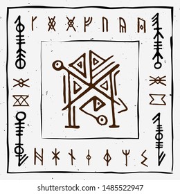 Futhark norse islandic and viking runes set. Magic hand draw symbols as scripted talismans. Vector set of ancient runes of Iceland. Galdrastafir, mystic signs of early North magic. Ethnic norse viking