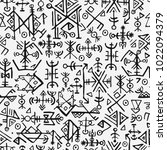 Futhark norse islandic and viking symbol seamless pattern. Magic hand draw symbols as scripted talismans repeatable background. ancient Iceland seamless. Ethnic norse viking pattern design.