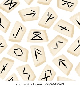 Futhark, the norse runes seamless pattern. Scandinavian occult prediction symbols carved in stones background. For cover fabric web design. Vector illustration.