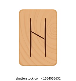 Futhark, Scandinavian Runes burned on wooden planks isolated vector stock illustration on transparent background