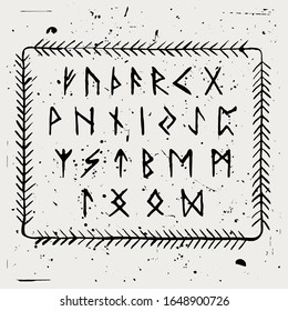 Futhark. Vector runic alphabet in hand-painted style.