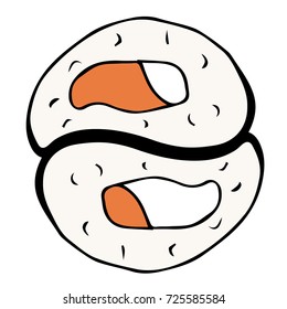 Futomaki sushi roll containing salmon meat. Doodle. Design icon, print, logo, poster, symbol, decor, textile, paper.