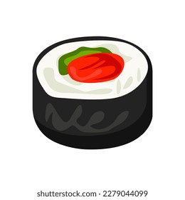 Futomaki with tuna and cucumber illustration in color cartoon style. Editable vector graphic design.