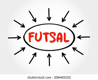 Futsal - Association Football-based Game Played On A Hard Court Smaller Than A Football Pitch, Text Concept With Arrows