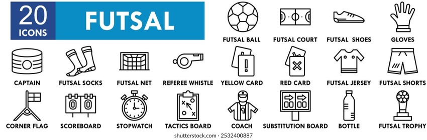 Futsal icon collection set. Containing design football, game, futsal, play, soccer, sport, goal