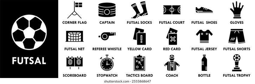 Futsal icon collection set. Containing design football, game, futsal, play, soccer, sport, goal