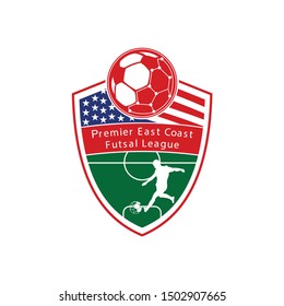 Futsal league club Logo or football sign Badge. Soccer logo with shield background vector design - Vector