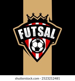 Logotipo de fútbol sala con balón de fútbol y corona para deportes de equipo