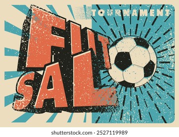 Futsal Mini football tournament typographical vintage grunge style poster design. Retro vector illustration.