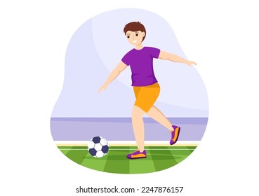 Futsal, Soccer or Football Sport Illustration with Players Shooting a Ball and Dribble in a Championship Sports Flat Cartoon Hand Drawn Templates