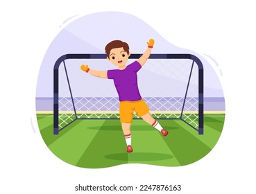 Futsal, Soccer or Football Sport Illustration with Kids Players Shooting a Ball and Dribble in a Championship Sports Flat Cartoon Hand Drawn Templates