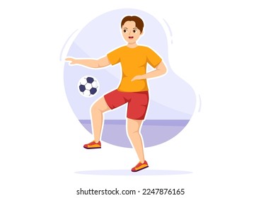 Futsal, Soccer or Football Sport Illustration with Players Shooting a Ball and Dribble in a Championship Sports Flat Cartoon Hand Drawn Templates