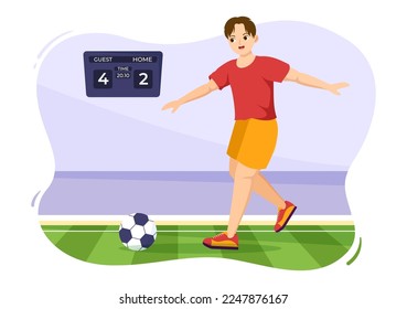 Futsal, Soccer or Football Sport Illustration with Players Shooting a Ball and Dribble in a Championship Sports Flat Cartoon Hand Drawn Templates