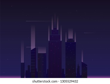 Futur City Concept Neon Lights style Vector Illustration