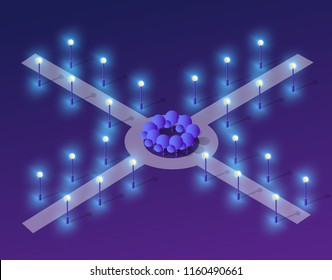 Future 3d set futuristic isometric city from smart business technology, digital modern concept background, street design 
