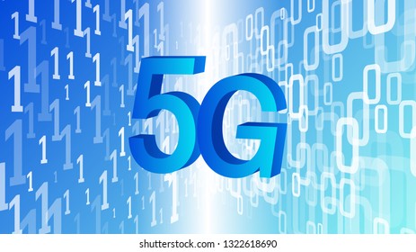 Future of 5G technology, cyber security vector background concept, random binary numbers chaos
