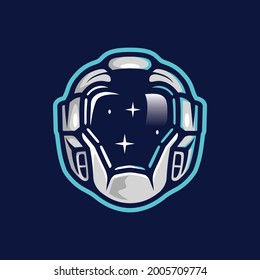 Future advance space Helmet front view logo symbol modern cartoon style illustration design vector