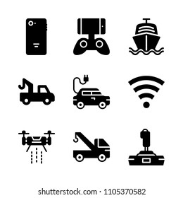 future, aero, delivery and accessory icons in Technology vector set. Graphics for web and design