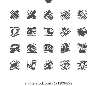 Future air technology. Passenger aircraft. Flying car and ship. Vehicle, transportation, speed, travel, public transport. Innovation. Vector Solid Icons. Simple Pictogram