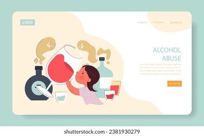 Future alcohol abuse of neglected child web banner or landing page. Traumatizing childhood experience. Absence and uninvolvement of dad, lack of parental interest to a child. Flat vector illustration