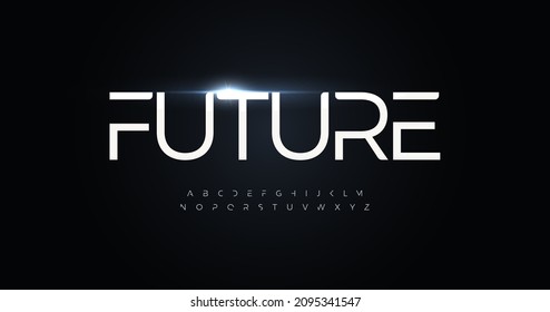 Future alphabet, thin line letters, minimal style font. Futuristic type for logo and headline of digital technology, space, sport, techno design, science fiction game. Vector typographic design