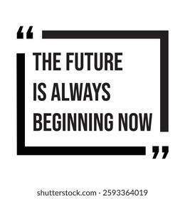the future is always beginning now inspirational design quote, motivational quotes, typography illustration lettering quotes