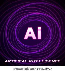 Future of Artificial Intelligence AI. Neural networks modern AI technologies concepts. Digital information. Web banner. Letter Neon light.
