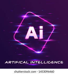 Future of Artificial Intelligence AI. Neural networks modern AI technologies concepts. Digital information. Web banner. Letter Neon light.