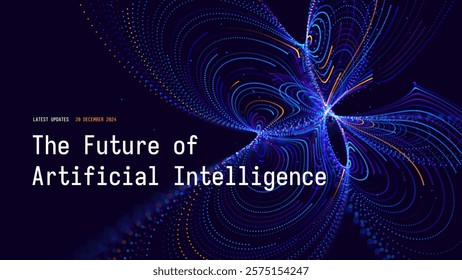 The Future of Artificial Intelligence Science Tech Banner with Mathematical Fractal Particles. Science Research or Technology Conference Presentation Banner Background. Vector Illustration.